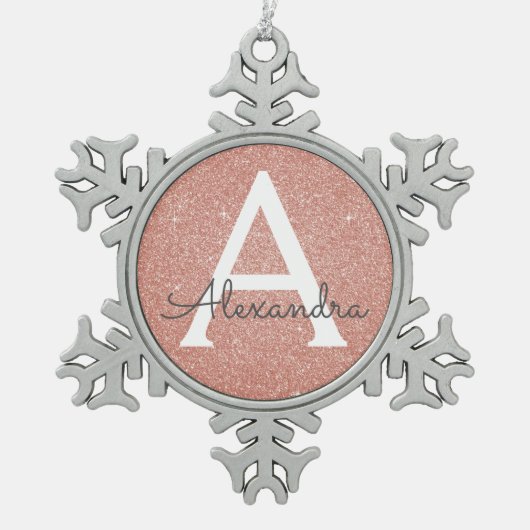 Roze Rose Gold Glitter & Sparkle Monogram Tin Sneeuwvlok Ornament (Voorkant)