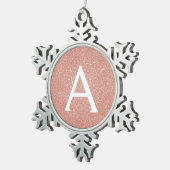 Roze Rose Gold Glitter & Sparkle Monogram Tin Sneeuwvlok Ornament (Rechts)