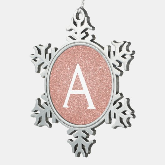 Roze Rose Gold Glitter & Sparkle Monogram Tin Sneeuwvlok Ornament (Rechts)