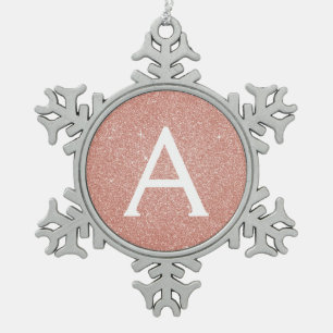 Roze Rose Gold Glitter & Sparkle Monogram Tin Sneeuwvlok Ornament
