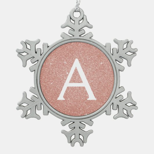 Roze Rose Gold Glitter & Sparkle Monogram Tin Sneeuwvlok Ornament (Voorkant)