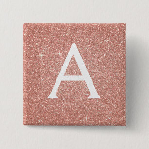 Roze Rose Gold Glitter & Sparkle Monogram Vierkante Button 5,1 Cm