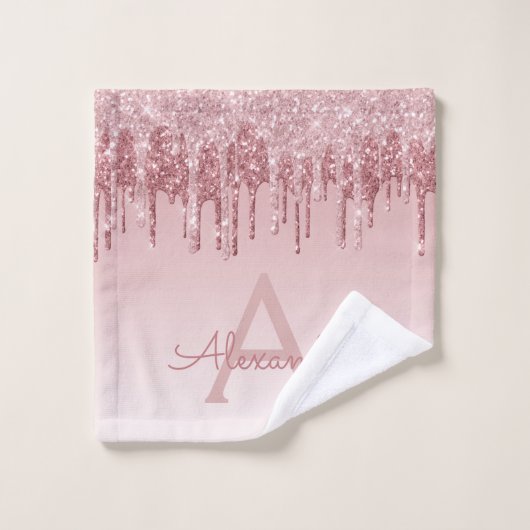 Roze Rose Gold Glitter & Sparkle Monogram Washandje (Wasdoekje)