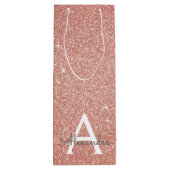Roze Rose Gold Glitter & Sparkle Monogram Wijn Cadeautas (Achterkant)