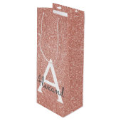 Roze Rose Gold Glitter & Sparkle Monogram Wijn Cadeautas (Voorkant Gekanteld)