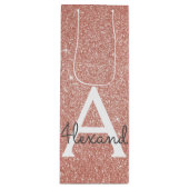 Roze Rose Gold Glitter & Sparkle Monogram Wijn Cadeautas (Voorkant)