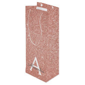 Roze Rose Gold Glitter & Sparkle Monogram Wijn Cadeautas (Achterkant Gekanteld)