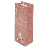 Roze Rose Gold Glitter & Sparkle Monogram Wijn Cadeautas (Voorkant Gekanteld)