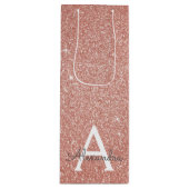 Roze Rose Gold Glitter & Sparkle Monogram Wijn Cadeautas (Voorkant)