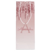 Roze Rose Gold Glitter & Sparkle Monogram Wijn Cadeautas (Achterkant)