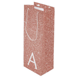 Roze Rose Gold Glitter & Sparkle Monogram Wijn Cadeautas