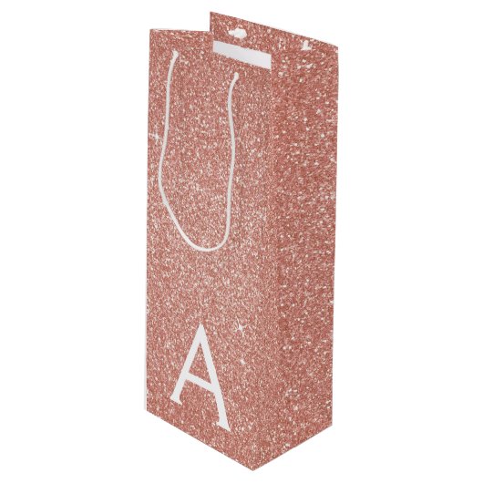 Roze Rose Gold Glitter & Sparkle Monogram Wijn Cadeautas (Voorkant Gekanteld)