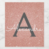 Roze Rose Gold Glitter & Sparkle Monogram Wijn Etiket (Enkel label)