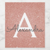 Roze Rose Gold Glitter & Sparkle Monogram Wijn Etiket (Enkel label)