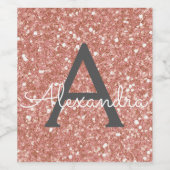 Roze Rose Gold Glitter & Sparkle Monogram Wijn Etiket (Enkel label)
