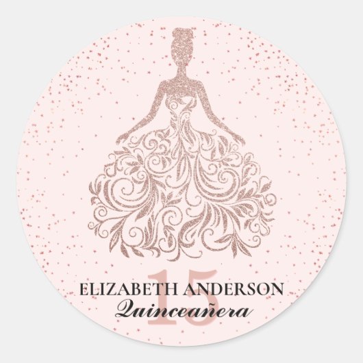 Roze Rose Gold Glitter Sparkle Quinceañera Ronde Sticker (Voorkant)