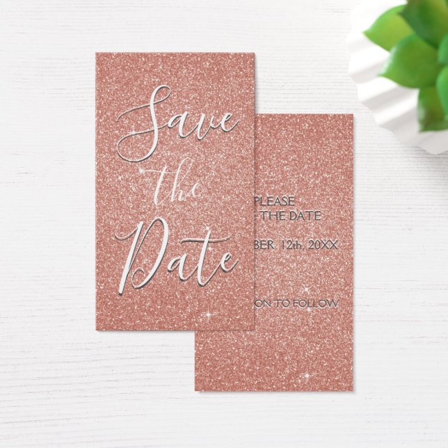 Roze Rose Gold Glitter & Sparkle Save the Date Visitekaartjes (Bureau)