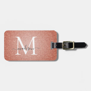 Roze Rose Gold Glitter Sparkle Script Monogram Bagagelabel