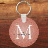 Roze Rose Gold Glitter Sparkle Script Monogram Sleutelhanger (Voorkant)