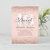 Roze Rose Gold Glitter Sparkle Sweet 16 Birthday I Kaart (Staand voorkant)