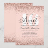 Roze Rose Gold Glitter Sparkle Sweet 16 Birthday I Kaart (Voorkant / Achterkant)