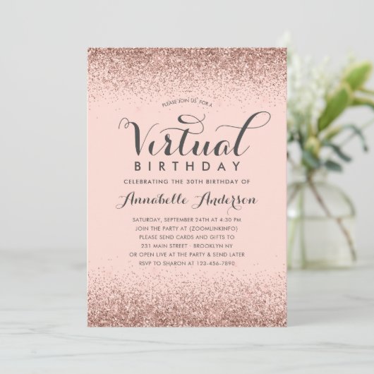 Roze Rose Gold Glitter Sparkle Virtual Birthday Kaart (Staand voorkant)