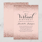 Roze Rose Gold Glitter Sparkle Virtual Birthday Kaart (Voorkant / Achterkant)