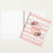 Roze Rose Gold Glitter Stripes Floral Pattern Planner (Display)