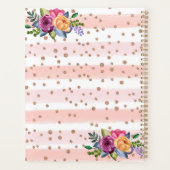 Roze Rose Gold Glitter Stripes Floral Pattern Planner (Achterkant)