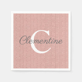 Roze Rose Gold Glitter Stripes Monogram Girly Servet