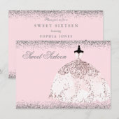 Roze Rose Gold Glitter Sweet 16 Invite Kaart (Voorkant / Achterkant)