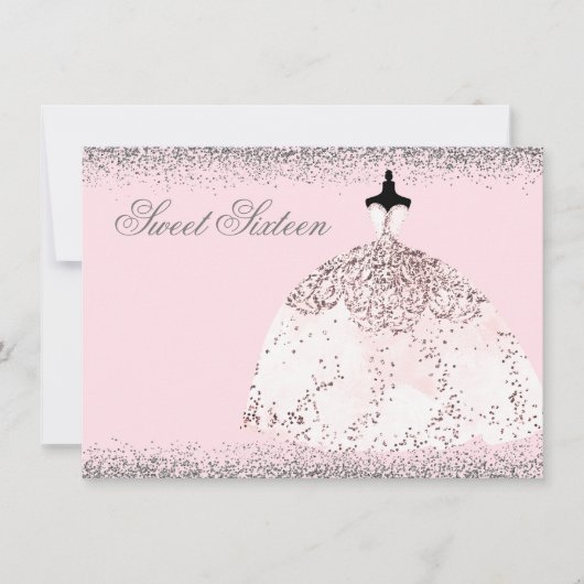 Roze Rose Gold Glitter Sweet 16 Invite Kaart (Voorkant)