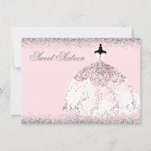 Roze Rose Gold Glitter Sweet 16 Invite