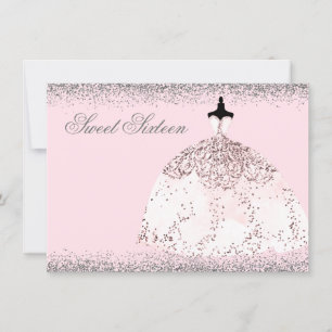 Roze Rose Gold Glitter Sweet 16 Invite Kaart