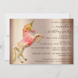 Roze Rose Gold Glitter Unicorn Horse Birthday Kaart