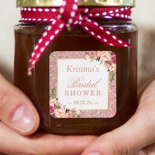 Roze Rose Gold Glitters Floral Vrijgezellenfeest F Vierkante Sticker