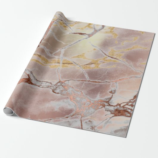 Roze Rose Gold Grungy Copper Marble Stone Brushes Cadeaupapier (Uitgerold)