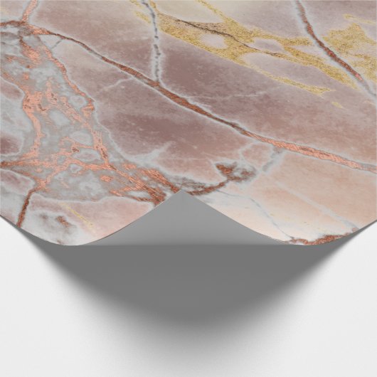 Roze Rose Gold Grungy Copper Marble Stone Brushes Cadeaupapier (Hoek)