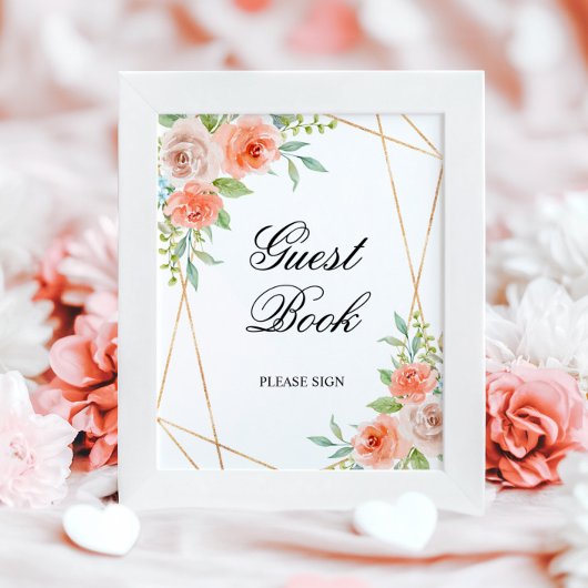 Roze Rose & Gold Guest Book Shower Sing Poster