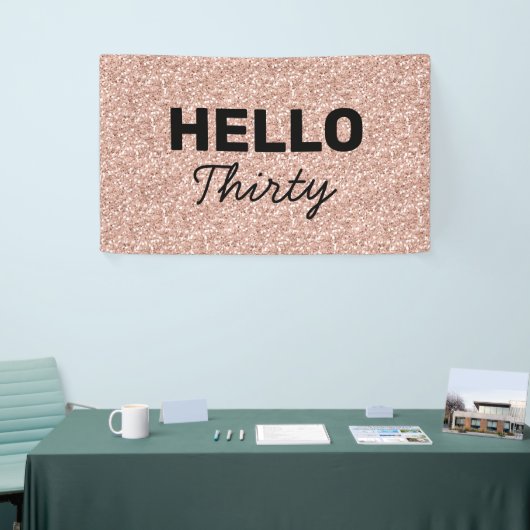 Roze Rose Gold Hallo 30-jarige verjaardag Spandoek (Beurs)