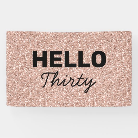 Roze Rose Gold Hallo 30-jarige verjaardag Spandoek (Horizontaal)