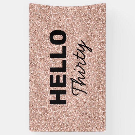 Roze Rose Gold Hallo 30-jarige verjaardag Spandoek (Verticaal)