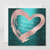 Roze Rose Gold Heart Blauwgroen wil je Bridesmaid  Kaart (Voorkant)