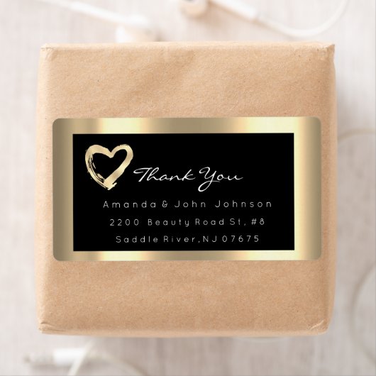 Roze Rose Gold Heart Blush Black RSVP omlijst Etiket (Insitu)
