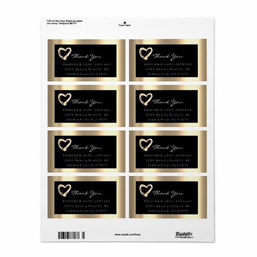Roze Rose Gold Heart Blush Black RSVP omlijst Etiket (Full Sheet)
