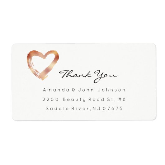 Roze Rose Gold Heart Blush White Custom Hartelijk  Etiket (Voorkant)