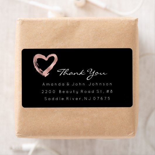 Roze Rose Gold Heart Brush Stroke Bedankt Etiket (Insitu)