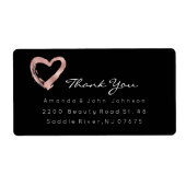 Roze Rose Gold Heart Brush Stroke Bedankt Etiket (Voorkant)