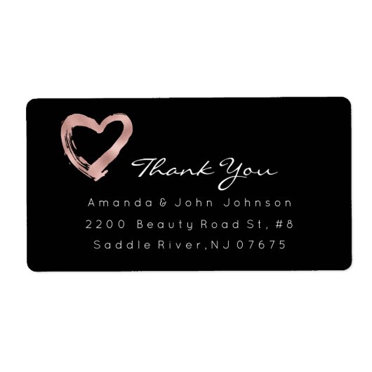 Roze Rose Gold Heart Brush Stroke Bedankt Etiket (Voorkant)