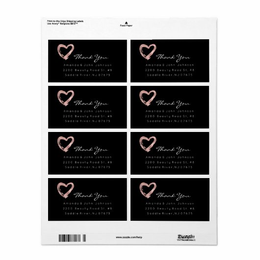 Roze Rose Gold Heart Brush Stroke Bedankt Etiket (Full Sheet)